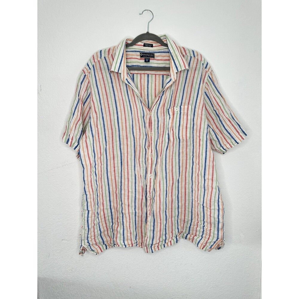 Weekender Luau Edition 100% Linen Shirt 2XL Striped Short Sleeve Flaws